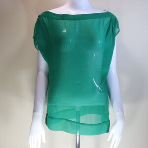 Lavender Brown Emerald Green Sheer Short Sleeve Blouse Size Small